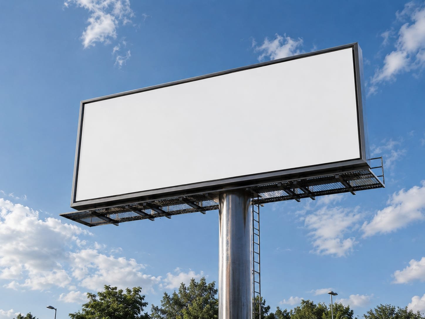 Steel monopole billboard structure standing against the sky